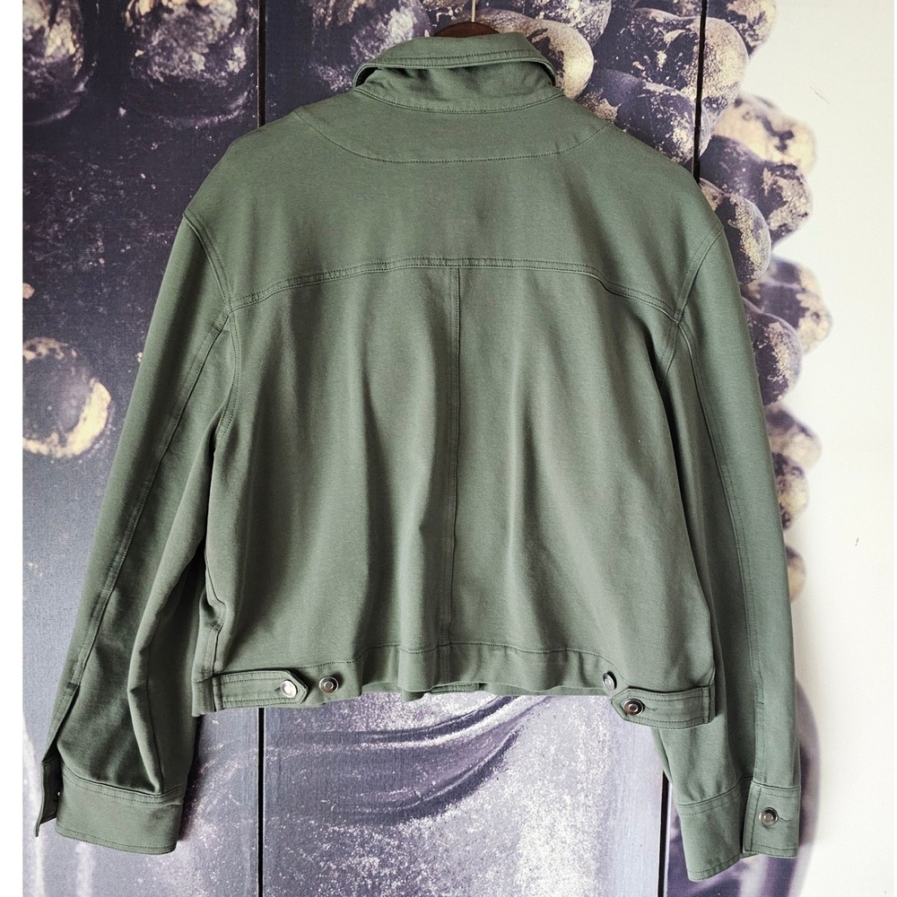 Nanette Lepore Olive Green Button Front Cotton Blend Utility Jacket Knit Size XL - Picture 6 of 8
